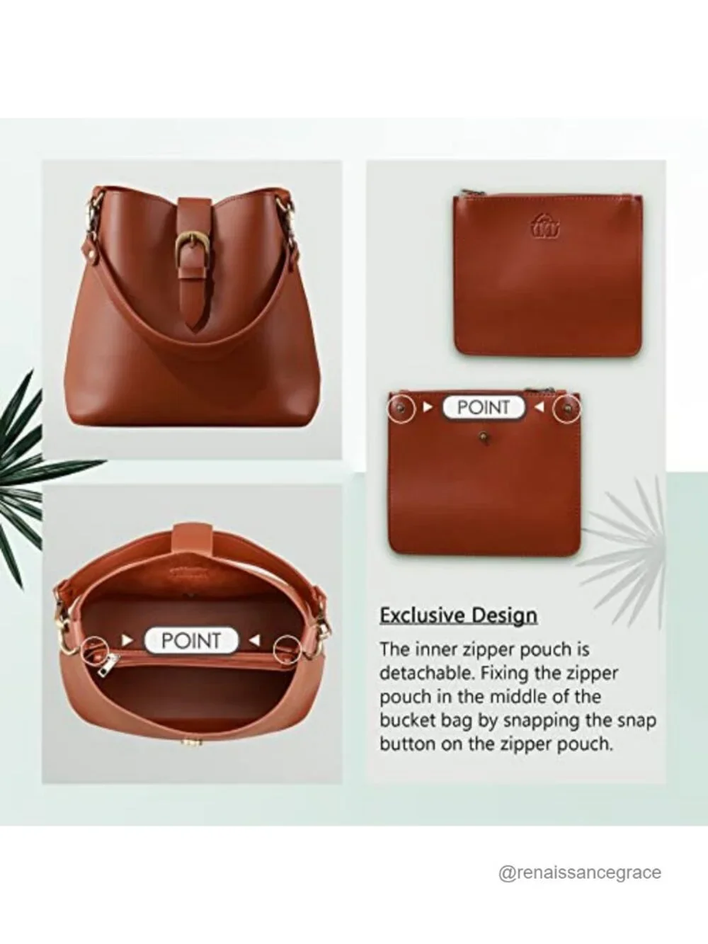 Faux Leather Bucket Bag Vegan Leather Hobo Shoulder Handbag Small